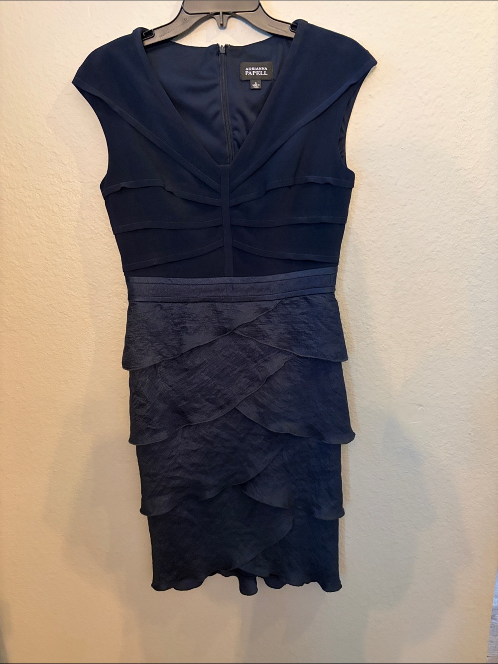 Adrianna Papell Navy Tiered Midi Dress